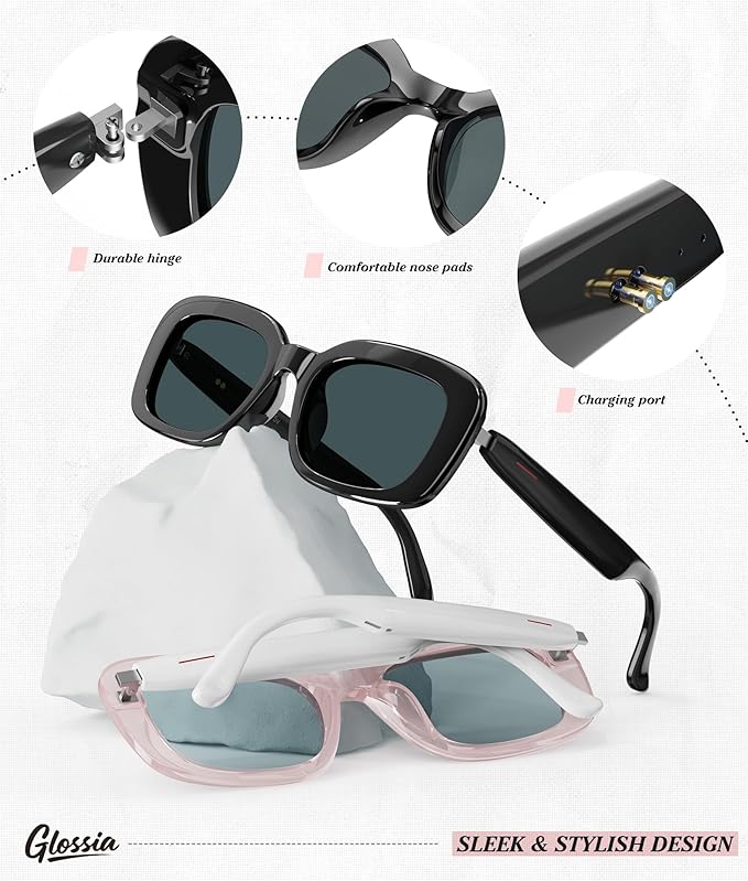 AI Smart Glasses, Bluetooth Glasses for Women Men, Bluetooth Sunglasses with UV Protection, Hands-Free Calls, Music and Voice Control for Outdoor Travel