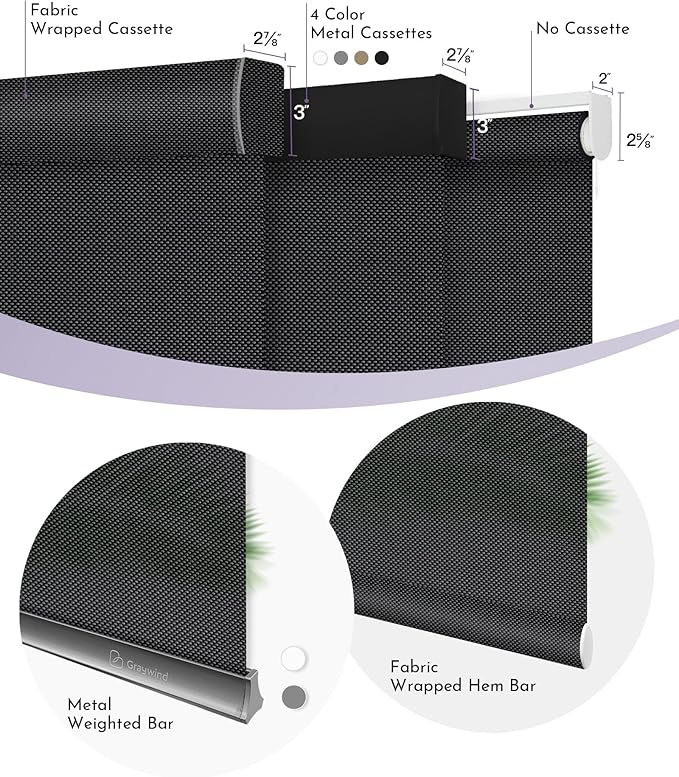 Graywind Motorized Roller Shades Compatible with Alexa Google Hardwired WiFi Smart Light Filtering Blind Remote Automated Blinds Electric Window Shade, Custom Size (3% Openness Solar Black Pearl)