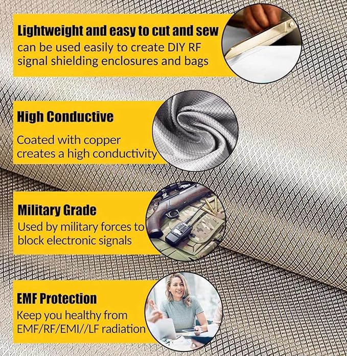 Signal Blocking Shielding Fabric Faraday Faraday Bags Military Grade Fabric Faraday Fabric Bag EMF Blocker for Home Radiation Protection EMF Fabric,gold-5m