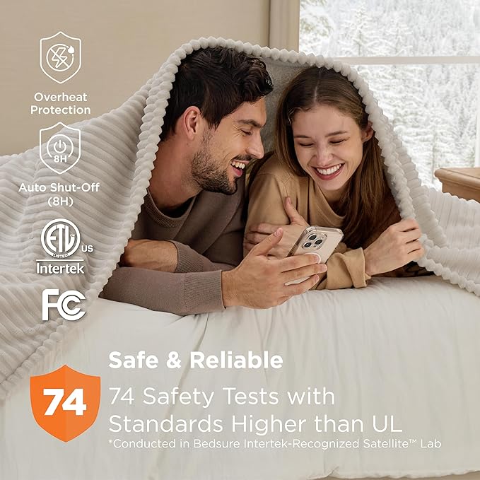 Bedsure GentleSoft Electric Blanket King Size - Soft Ribbed Flannel Heated Blanket with Dual Control, Heating with 10 Heat Settings & 10 Time Settings, 8 hrs Timer Auto Shut Off (90x100 inches, Cream)