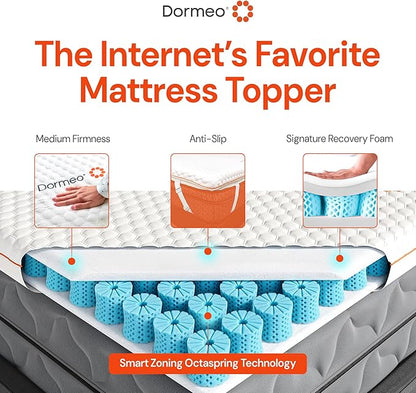 Dormeo Premium California King Cooling Mattress Topper - 3-Zone OctaspringⓇ Technology for Optimal Back Support, Anti-Slip Bottom