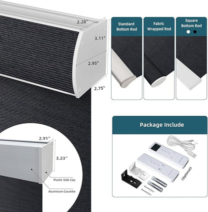 Motorized Blinds with Remote,60% Blackout Light Filtering Shades Compatible with Alexa Google Homekit,Remote Control Motorized Shades,Custom Motorized Roller Shades,Dark Obsidian