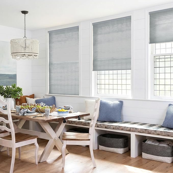 LazBlinds Cordless Cellular Shades, No Tools No Drill Light Filtering Honeycomb Shades Pleated Blinds for Windows, 34'' W x 48'' H, Dark Grey