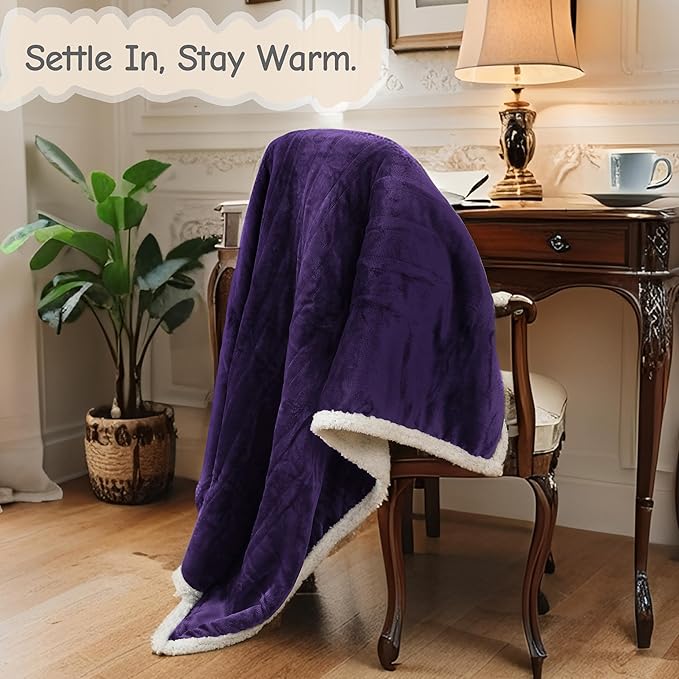 Electric Heated Blanket Throw Size 50"x60", Soft Flannel with Overheat Protection, 9 Adjustable Heat Settings & 10-Hour Auto-Off Timer, Fast Heating for Winter Comfort, Dark Purple