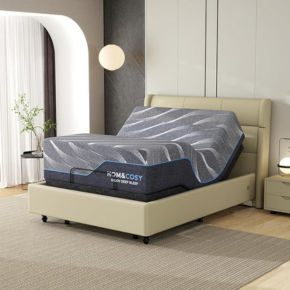 Vipbear Full Adjustable Bed Frame with Mattress, 14 Inch Grey Gel Memory Foam Firm Mattress in Box, Adjustable Bed Base with Pillow-Tilt,APP Control, Updated Electric Beds with USB,Wireless Remote