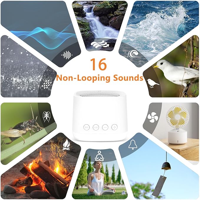 Portable Mini White Noise Sound Machine for Travel – Amber Breathing Night Light, 16 Soothing Sounds, 30-Hour Rechargeable Battery, Timer & Memory for Baby, Adult Sleep, Office Privacy