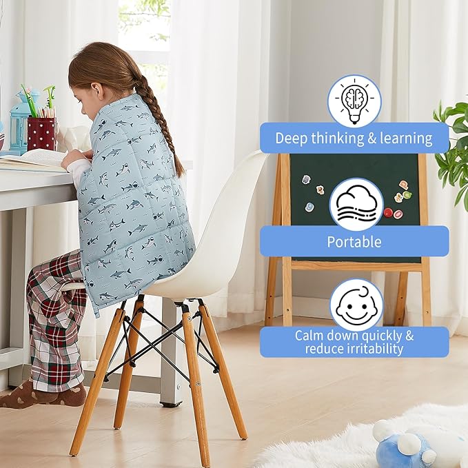 HOSUKKO Weighted Blanket - 2 lbs Blue Shark Heavy Blanket - Small Size Breathable Blanket(20 * 30 inches, 2 lbs)