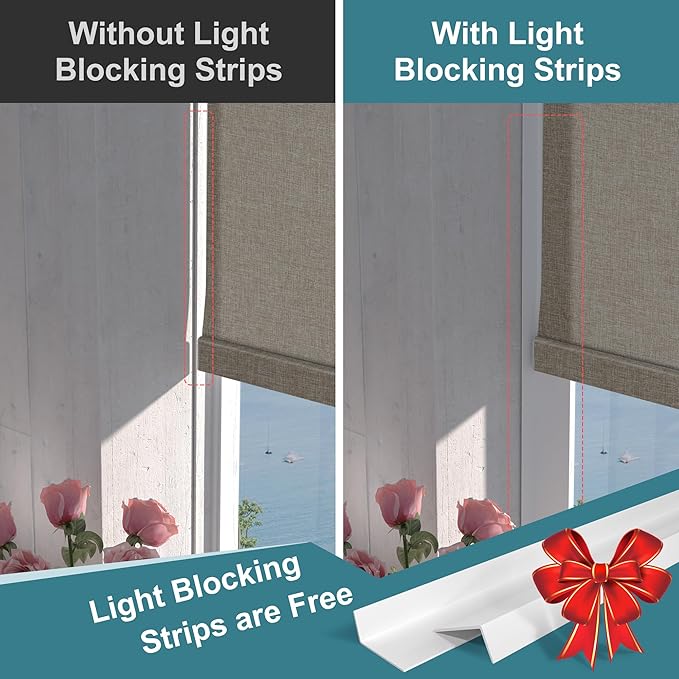 Motorized Blinds with Remote,Light Filtering Smart Roller Shades with App,Voice Control,Thermal Insulated Automatic Blinds,Electric Shades with USB/Solar Pannel.Filter Linen Pink