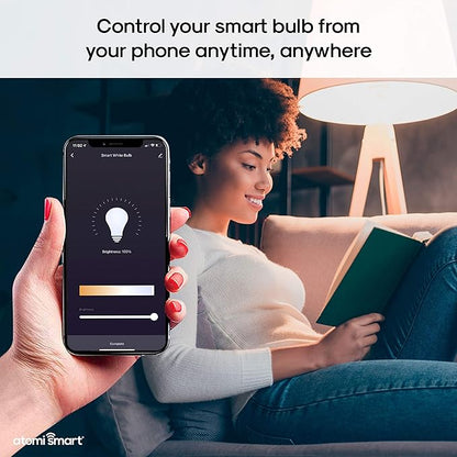 Atomi Smart WiFi White LED Bulb with Dimmable and Tunable White Light (2700K-6000K), E26 A19, No Hub Required, 60W Equivalent, Free App Download, Compatible with Alexa & Google Home, 1-Pack