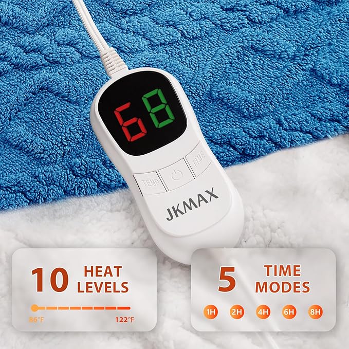 Heated Electric Blanket Full Size-72"x84" Heating Blanket with 10 Heating Levels & 5 Time Settings Over-Heat Protection，Winter Warmer for Adults with ETL Certification（Blue）