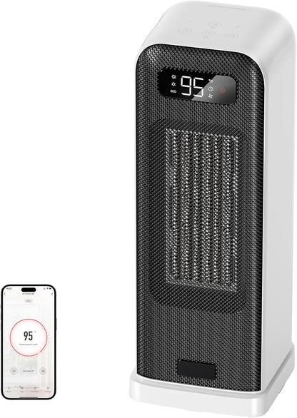 Space Heaters for Indoor Use, Smart Portable Electric Heater with Thermostat, WiFi and Voice Control, 12H Timer, 4 Modes, 36dB 1500W PTC Ceramic Safety Heat for Office Bedroom Home 1Pack White