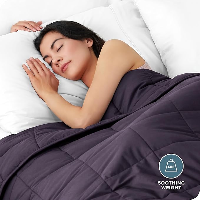 Bare Home Weighted Blanket Full or Queen Size 15lb (48" x 72") for Adults - All-Natural 100% Cotton - Premium Heavy Blanket Nontoxic Glass Beads (Eggplant, 48"x72")