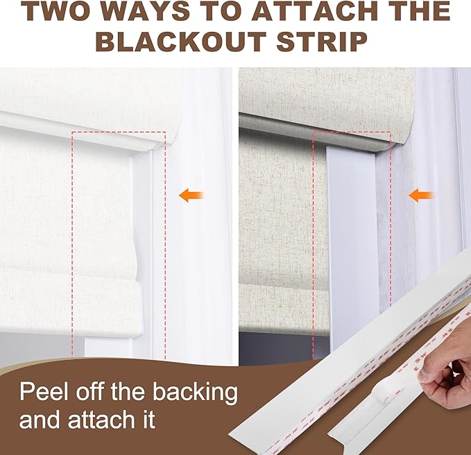 BERISSA No Drill No Tools Blackout Roller Shades for Indoor Windows Cordless, Linen Fabric,Roller Blinds with Light Blocking Strips,Window Shades for Home,Bedroom,Custom Color.Custom Size