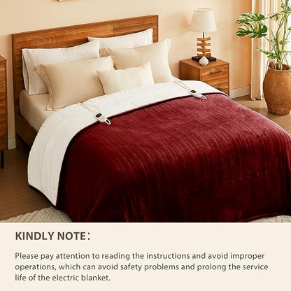 Homemate Electric Heated Blanket King - 100"x90" Heating Bed Blankets Throw with 10 Heating Levels 8 Hours Auto Off Fast Heating Over-Heated Protection Ultra Soft Warm Flannel ETL Certified Red