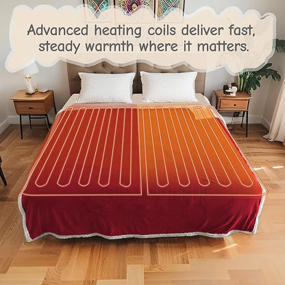 Electric Heated Blanket Full Size 72"x84", Soft Flannel with Overheat Protection, 9 Adjustable Heat Settings & 10-Hour Auto-Off Timer, Fast Heating for Winter Comfort, Red
