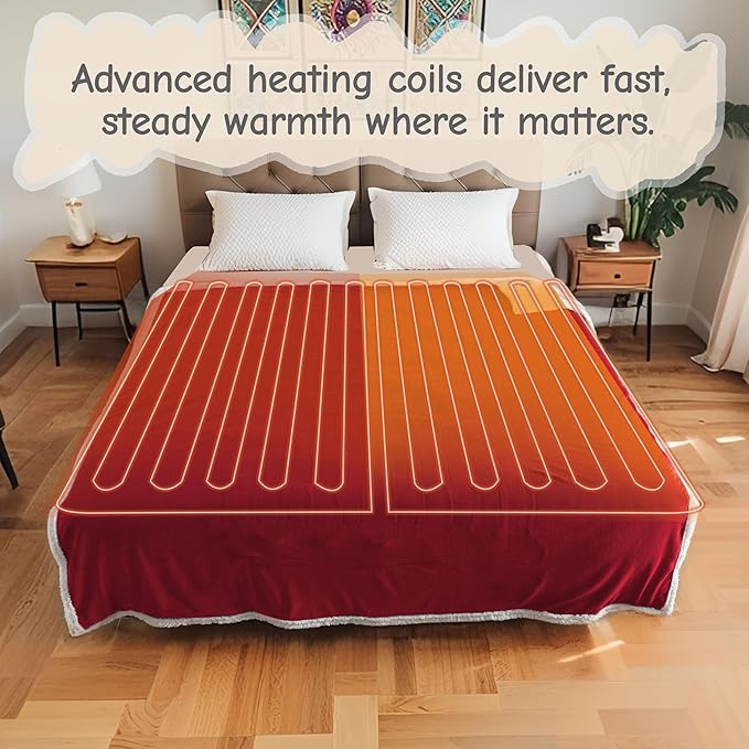 Electric Heated Blanket Throw Size 50"x60", Soft Flannel with Overheat Protection, 9 Adjustable Heat Settings & 10-Hour Auto-Off Timer, Fast Heating for Winter Comfort, Red