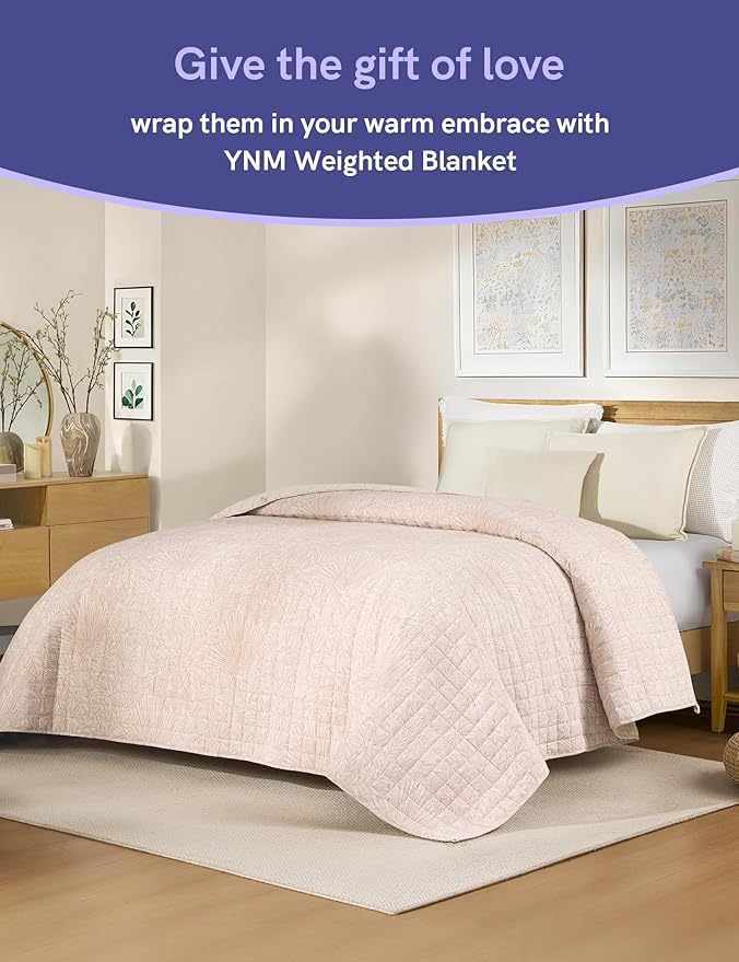 YnM 25lbs Weighted Blanket for Adults, Linen Heavy Bed Throw Blanket with Cooling Glass Beads for All Season Use, Ideal for ~240lbs (60x80 Inches, Queen, Palm Tree)