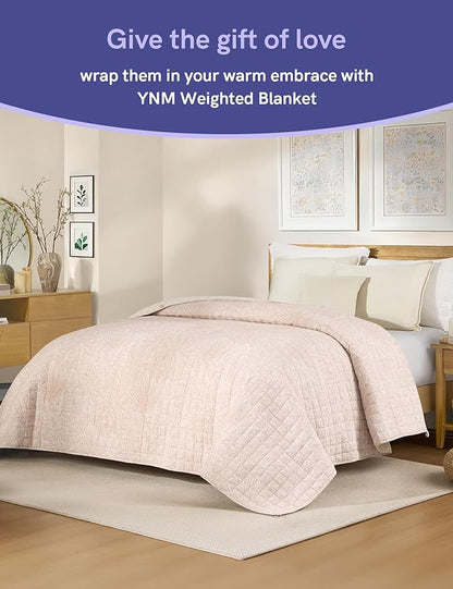 YnM King Size Linen Weighted Blanket for Adults (88x104 Inches, 50 Pounds, Palm Tree), Exclusive Smallest Compartments with Glass Beads, Extra Heavy Bed Blanket for Two Persons on Queen or King Bed