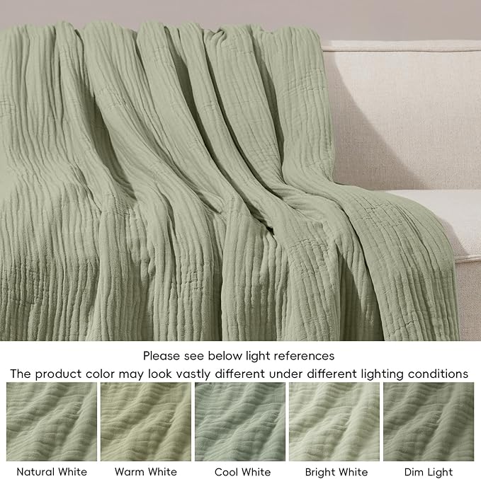 PHF Cooling Muslin Blanket Queen Size 90"x80", 6-Layer Lightweight Gauze Blanket Made from 35% Rayon Derived from Bamboo & 65% Cotton, Breathable & Ultra Soft Cozy for Hot Sleepers, Tea