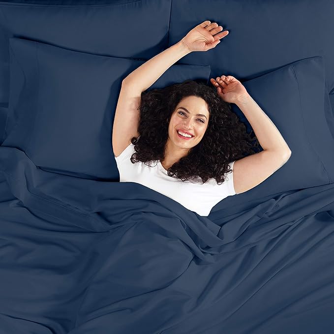 Empyrean Full Fitted Sheet - Deep Pocket, Fits 14-16 Inch Mattress, Ultra Soft Microfiber, Wrinkle-Resistant, Shrinkproof & Fade Resistant Sheet for Full Size Beds, Navy Blue