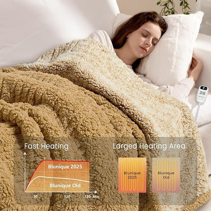 Heated Blanket Electric Blanket Throw - Fast Heating Blanket Throw Double Sided Sherpa Ultra Soft Cozy with 10 Heating Levels & 2-10 Hours Auto Off, Mashine Washable, 50 x 60 Inches, Grey