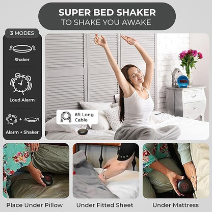 Sonic Alert Sonic Bomb Dual Alarm Clock with Bed Shaker, Turquiose Vibrating Alarm Clock Heavy Sleepers, Battery Backup | Wake with a Shake