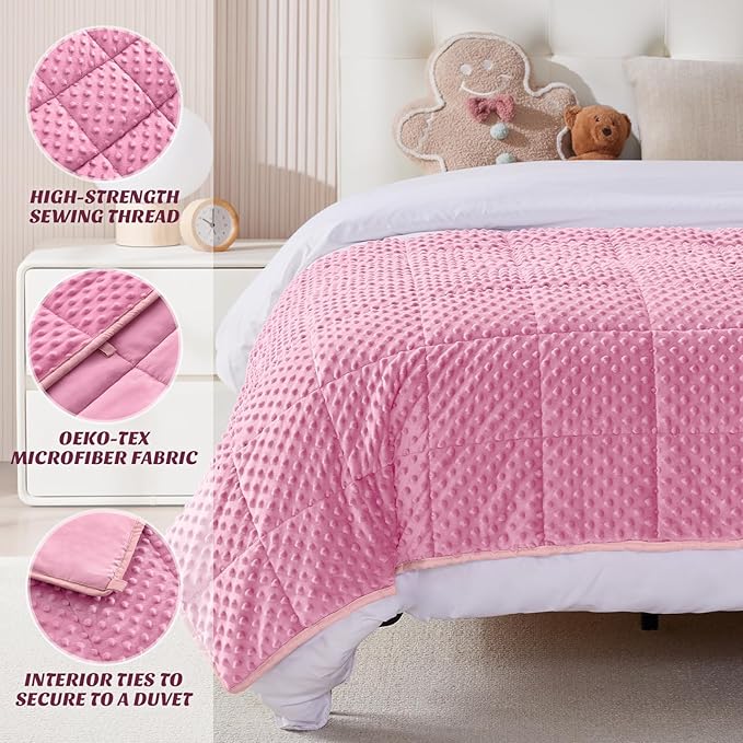 anfie Weighted Blanket Kids(40"x60" 7lbs) Weighted Blanket Cooling Blanket for Sleeping,Throw Size Breathable Blanket with Premium Glass Bead(Pink)