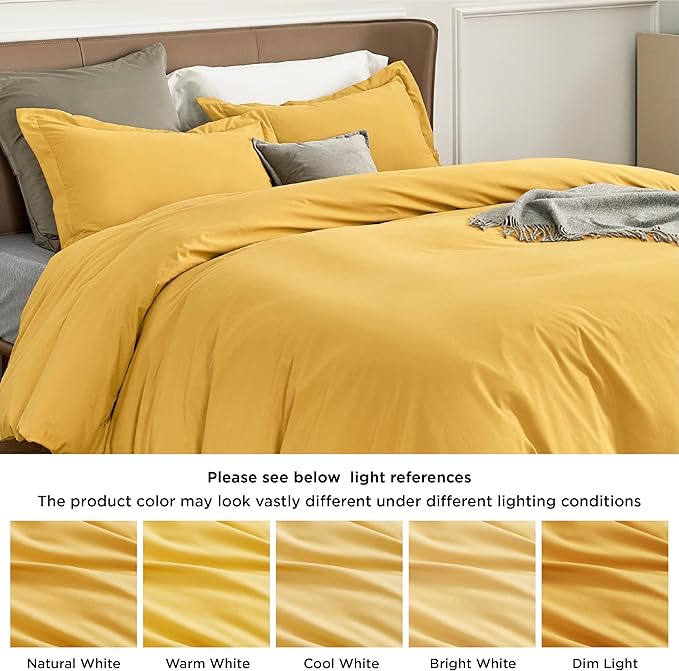 Bedsure Duvet Cover King Size - Soft Double Brushed Bedding Set for Kids & Adults, Zipper Closure, 3 Pieces, Includes 1 Duvet Cover (104"x90") & 2 Pillow Shams, NO Comforter, Golden Yellow