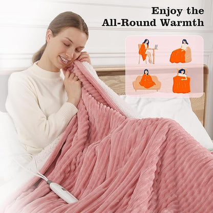 Pink Heated Blanket Twin Size Electric Blanket - 62x84'' Electric Heating Blanket with ETL and FCC Certification, Washable Heated Blanket for Office, Flannel & Sherpa, House Warming Gifts New Home