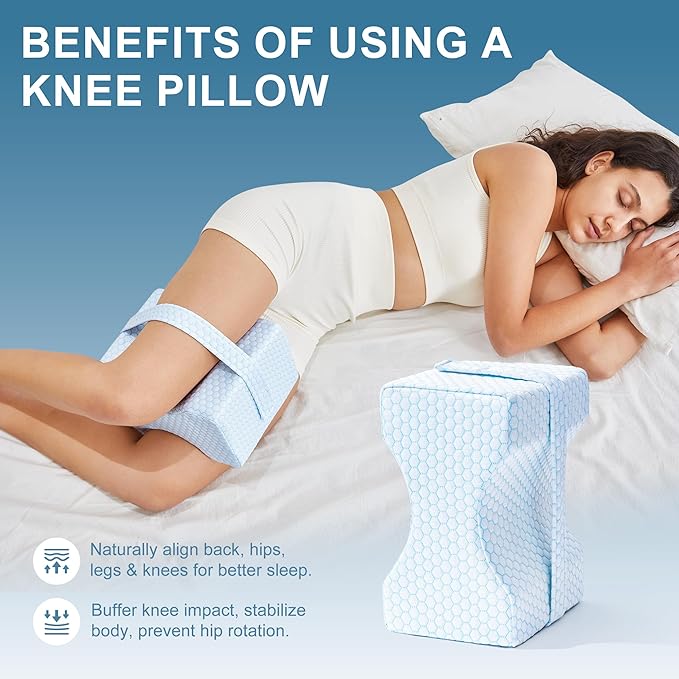 Knee Pillow for Side Sleepers-Memory Foam Leg Pillow for Between Legs-Sciatica,Hip&Back Pain Relief,Spinal Alignment Leg Cushion,Arctic White