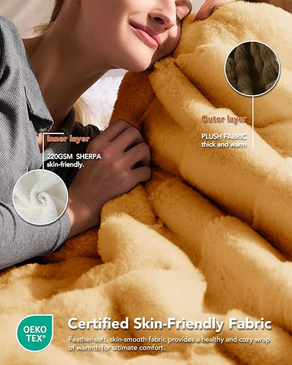 Homemate Electric Heated Throw Blanket - 50"x60" Luxury Faux Fur Heating Bed Blankets with 10 Heating Levels 8 Hours Auto Off Fast Heating Over-Heated Protection Ultra Soft Warm Flannel ETL Certified