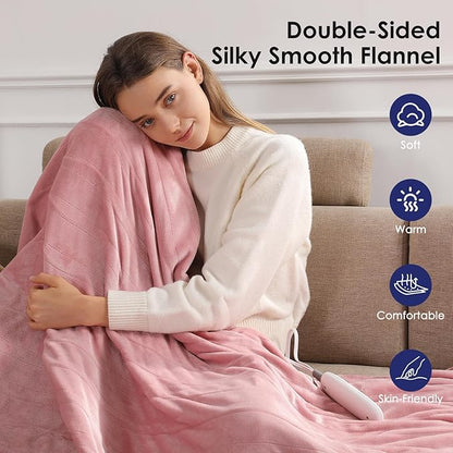 Electric Blanket King Size Heated Blanket 100''X90'' - Fleece Heating Blankets Washable with 5 Heating Level & 10 Hour Auto Off Dual Control Heated Blankets for Winter, Great Gift Ideas(Dusty Pink)