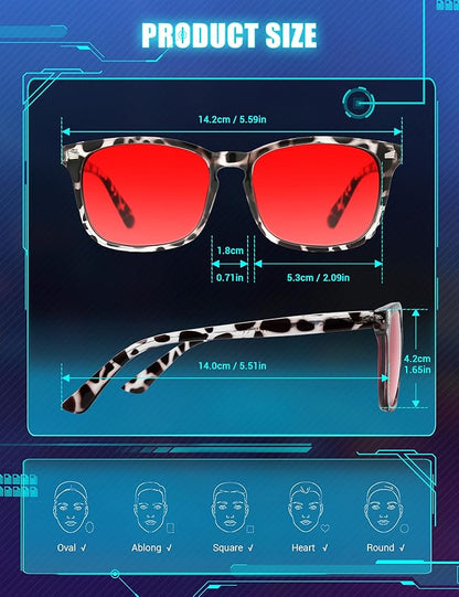 TIJN Sleep Glasses with Blue Green Light Blocking, Red Light Lens for Computer Gaming, Screen Fatigue & UV Protection