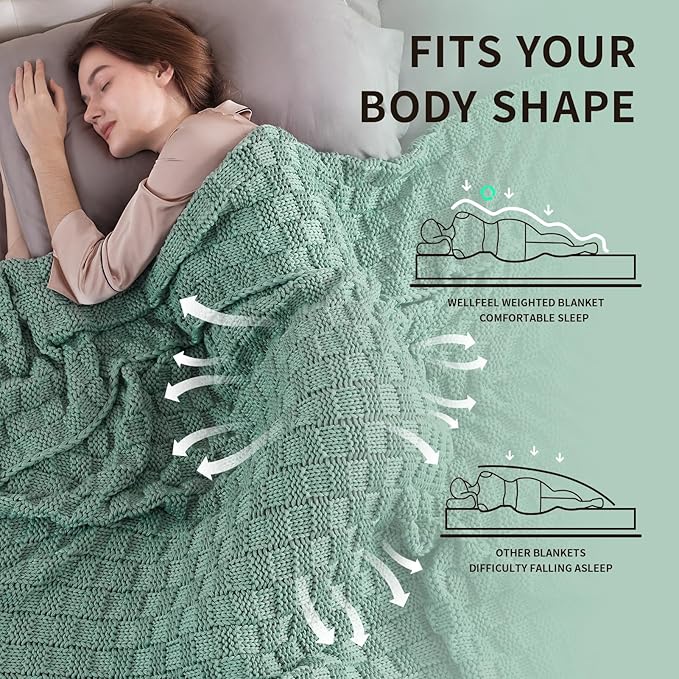 Knitted Weighted Blanket for Adult, No Beads Heavy Blanket 48” x 72'' 10lbs, Breathable Chunky Knit Blanket, Cooling Weighted Blanket for Hot Sleepers, Christmas Home Decor (Light Green)