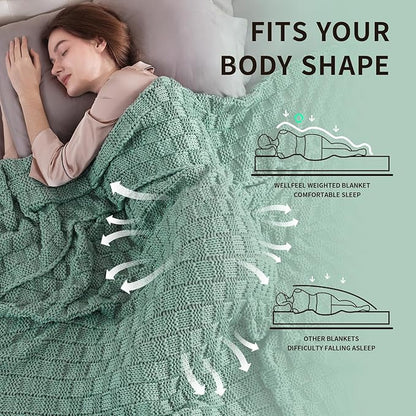 Knitted Weighted Blanket for Adult, No Beads Heavy Blanket 60” x 80'' 17lbs, Breathable Chunky Knit Blanket, Cooling Weighted Blanket for Hot Sleepers, Christmas Home Decor (Light Green)