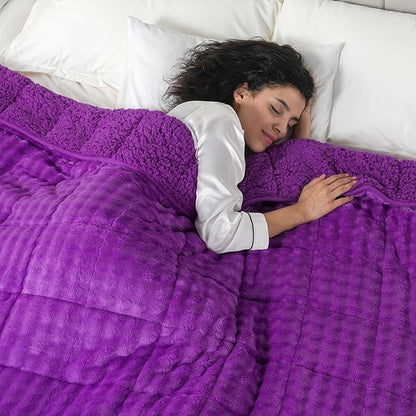 Cottonblue Weighted Blanket 20lbs Bubble Fleece Plush Sherpa Heavy Weighted Blankets for Adults, Fits Queen Size Bed, Cute Fuzzy Warm Heavy Blanket for Calm and Better Sleep, 60"x80", Purple