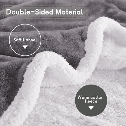 Heated Blanket Electric Throw Size 50''x60'' with 9 Heating Levels, 1-10 Hour Auto Shut Off, Machine Washable, Flannel & Sherpa Double-Sided Soft Warming Blanket for Couch, Bed, Office - Light Grey