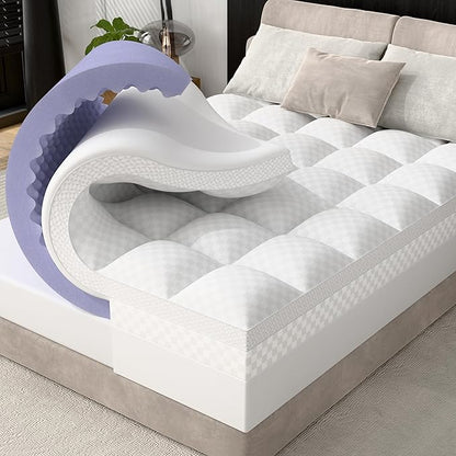 downluxe 4 Inch Queen Memory Foam Mattress Topper Pro Dual Layer 2 Inch Cooling Gel Egg Crate Memory Foam Plus 2 Inch Pillow Top Medium Firm with Deep Pocket