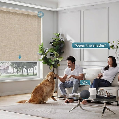 Motorized Light Filtering Shades Work with Homekit Thread-Enabled, 70% Blackout Smart Blinds for Windows, Electric Blinds with Remote, APP/Voice Control, Linen Caramel