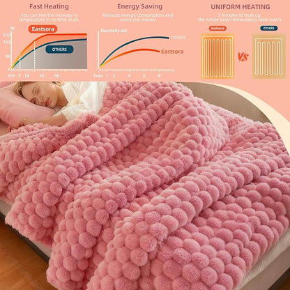 Electric Heated Blanket Throw 50" x 60" Soft Ribbed Faux Fur Flannel Fast Heating 12 Heat Levels 1–12H Timer & Overheat Protection & Auto Shut-Off & ETL FCC & Machine Washable Heated Throw