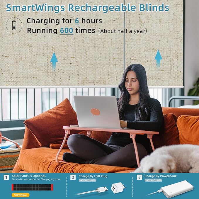 SmartWings Motorized Smart Blinds with Remote, Custom Automatic 100% Blackout Roller Shade Compatible with Alexa/Homekit/Google, Electric Smart Blinds for Indoor Windows, Linen Stone