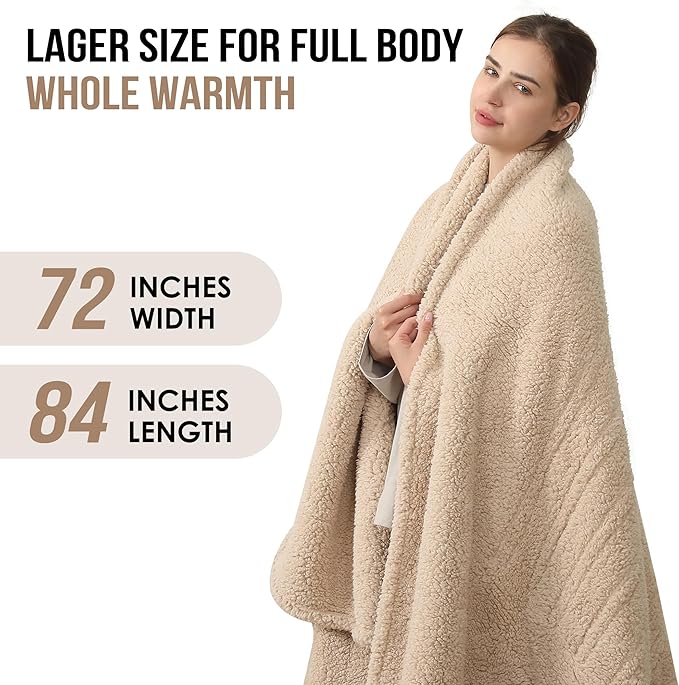 ESTINGO Full Size Heated Blanket, Heating Blanket Full Size with 6 Heating Levels & 1-10 Hours Adjustable Timer, Full Body Warming Sherpa Fast Heating for Bedding, 72"X84", Milk Coffee