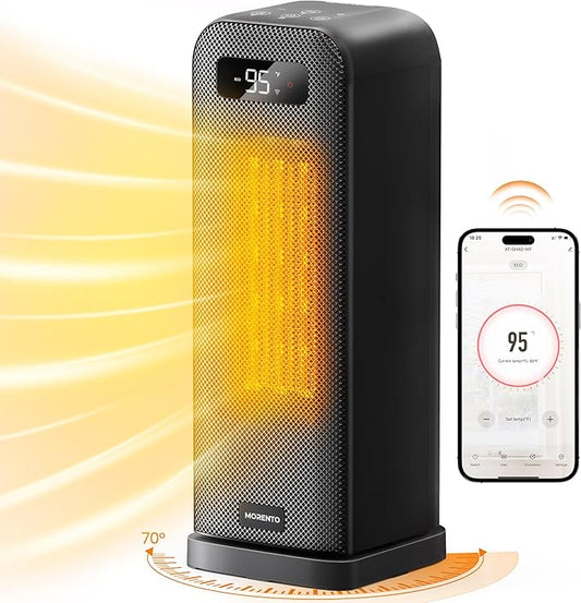 MORENTO Space Heaters for Indoor Use, Smart Space Heater, Wi-Fi & Voice Control, Portable Heater with Thermostat, 1500W Electric Heater, 12H Timer, Quiet Space Heater for Office Bedroom Home (Black)