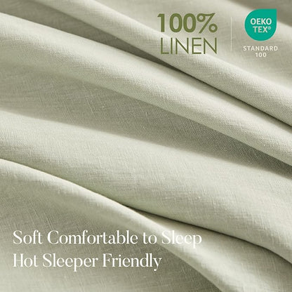 DAPU 100% Linen Duvet Cover Set - Pure Natural French Flax Linen with Corner Ties and Zipper Closure Soft Breathable Durable for Hot Sleepers 1 Duvet Cover 2 Pillowcases (Sage Green, King)