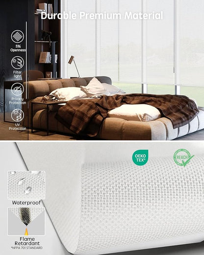 Yoolax Motorized Solar Shades, Flame Resistat Smart Blinds for Windows Motorized Roller Shades, Motorized Blinds Compatible with Alexa Custom Size (Solar-5% Openness White)