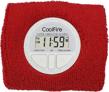 Coolfire Vibrating Alarm Clock - Silent Alarm Wristband Vibrating Alarm Watch. Silent Wrist Shock Alarm Clock. Vibration Alarm Bracelet Deep Sleeper & Vibrate Alarm (Black) (RED)