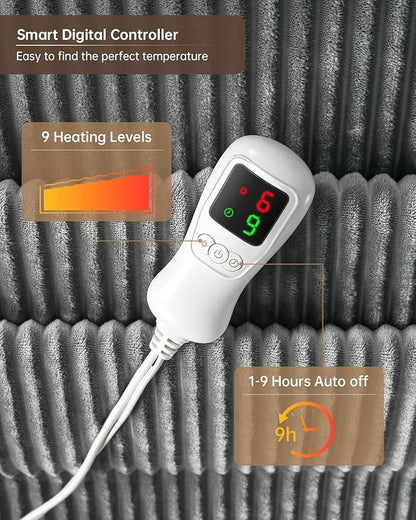Electric Heated Blanket Full Size, Washable Blanket Warmer for Home for Adults, Fast Heating Super Cozy Soft Flannel 72" x 84", 9 Heat Levels, 1-9H Auto-Off, ETL Certified, Silver