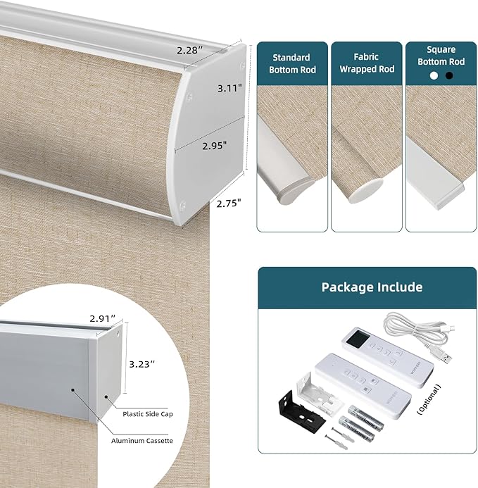 Motorized Light Filtering Shades Work with Homekit Thread-Enabled, 70% Blackout Smart Blinds for Windows, Electric Blinds with Remote, APP/Voice Control, Linen Caramel