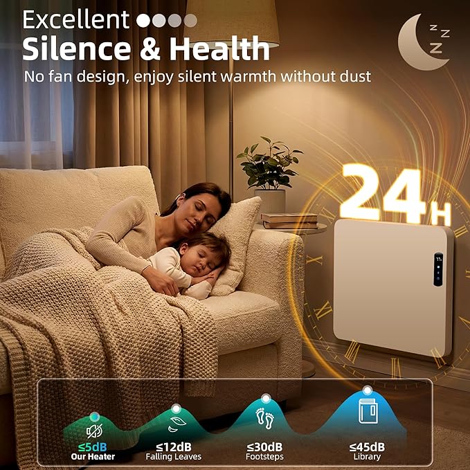 Wall Convection Space Heater Panel, Smart WiFi Wall Mounted Electric Heater for Indoor Use, 400W Energy Efficient Heaters with Remote & APP Control, Quiet Heaters for Bedroom, Office