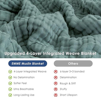 EMME Cotton Muslin King Blanket Big Oversized Bed Layering Bedspread Coverlet Breathable Gauze Soft Lightweight Blankets (Teal, 120"x94")